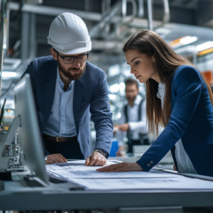 two engineers having a meeting